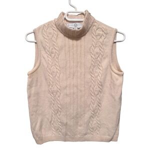 St‎ John Sport Marie Gray Womens Small Cream Cable Knit Mock Neck Sweater Vest